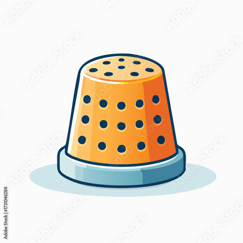 Orange Pixelated Thimble Illustration with Dark Dots on White Background with Shadow