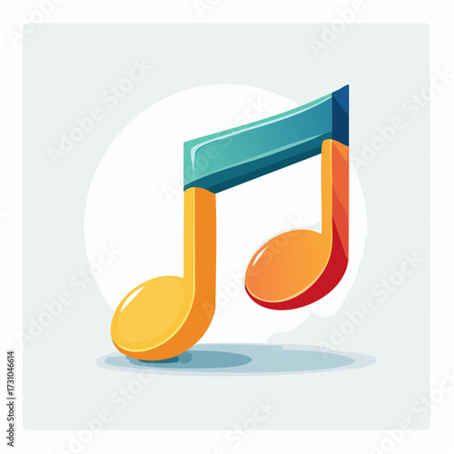 Stylized Musical Note Icon Against A Light Blue Background With White Circle And Shadow