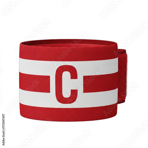Red and white striped sports captain armband with C letter. PNG Transparent