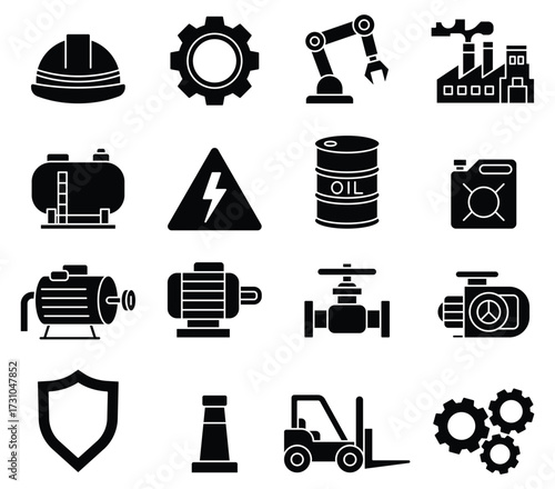 Industrial Equipment Icons for Manufacturing, Engineering and Construction Use