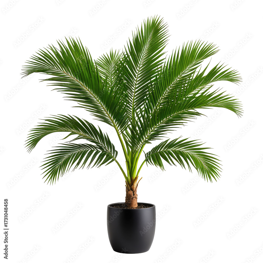 Obraz premium Lush green palm plant in a black pot