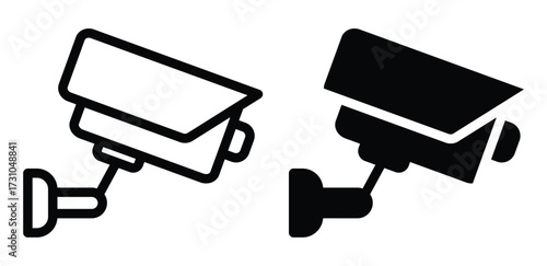 Security Camera Icons in Outline and Solid Styles for Surveillance Graphics