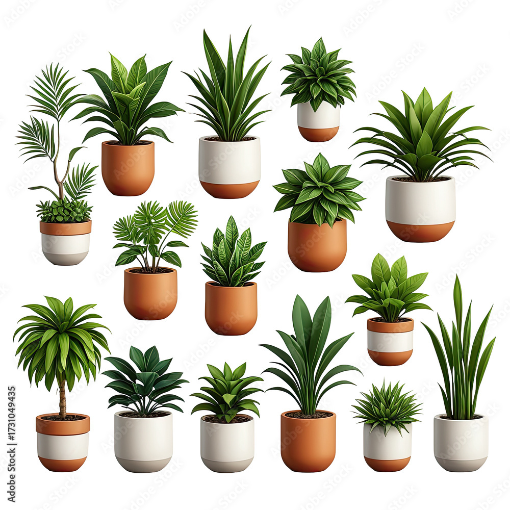 Obraz premium Collection of assorted green potted plants on black background