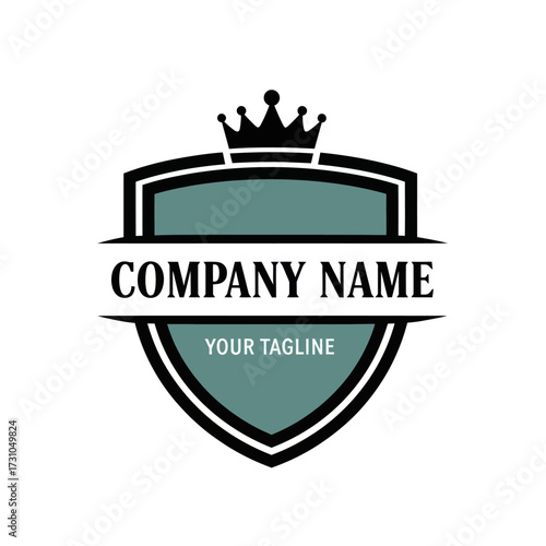 Elegant Shield and Crown Logo Design Template with Company Name Placeholder, Flat Vector Elements, Vector Illustration, Simple Vector, Stylized Vector Drawing, Vector Template, Clean Vector Style,