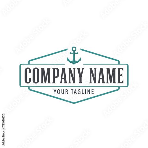 Modern Nautical Anchor Company Logo Design with Customizable Text and Tagline in a Geometric Emblem on White Background, Flat Vector Elements, Vector Illustration, Simple Vector, Stylized Vector