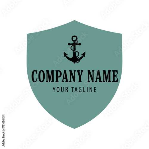 Stylish Anchor Logo Design in Muted Teal and Black with Placeholder Text for Company Name and Tagline on a Clean White Background, Ideal for Nautical Branding, Flat Vector Elements, Vector
