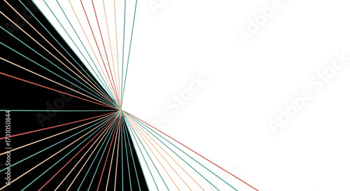 Abstract lines converge from black and white backgrounds.