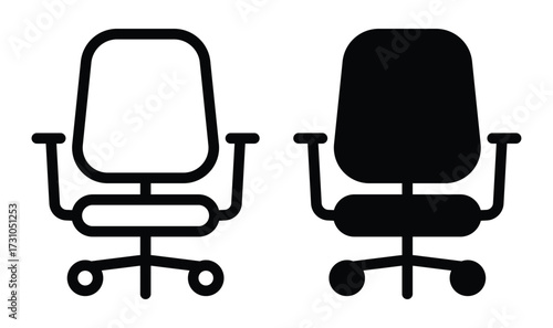 Modern Office Chair Silhouette Icon Set in Black and White Styles