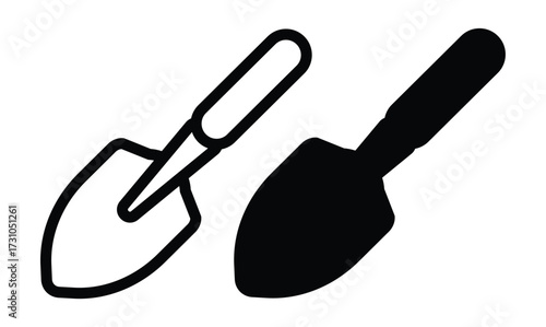 Two Distinct Garden Trowels in Black and White Silhouette Design