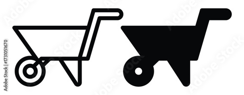 Minimalist Wheelbarrow Icons in Outline and Solid Styles for Design Use