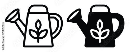 Decorative Watering Can Icons with Floral Design for Gardening Use