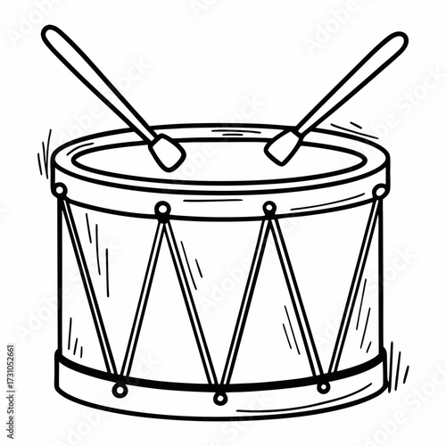 Simple line drawing of a parade drum with drumsticks on top  