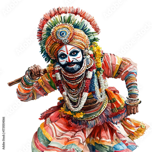 watercolor vector of Indian Colorful Ritual, isolated on a white background.