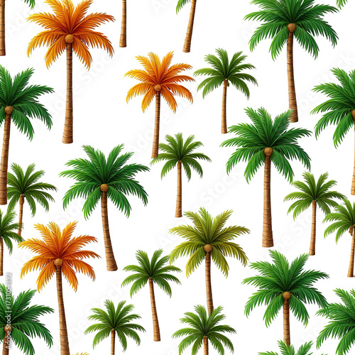 Tropical palm tree pattern in various shades against black background