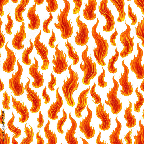 Dynamic repeating pattern of vibrant flames in a digital art style