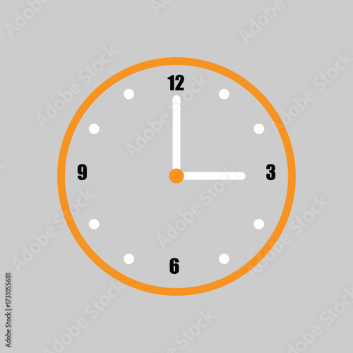 Vector art of an orangerimmed clock displays the time as eight fifteen against a gray background, , showcasing a simple and clean design