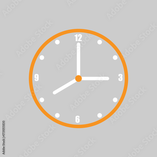 Vector art of an orangerimmed clock displays the time as eight fifteen against a gray background, , showcasing a simple and clean design