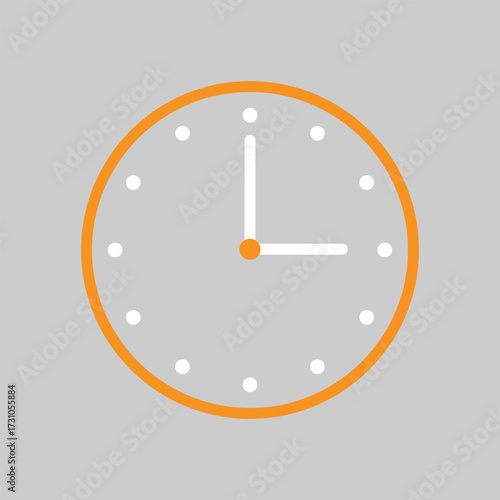 Vector art of an orangerimmed clock displays the time as eight fifteen against a gray background, , showcasing a simple and clean design