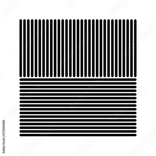 Stripy square form. Black striped geometric shape isolated on white background. Minimalistic design element. Vector graphic illustration.