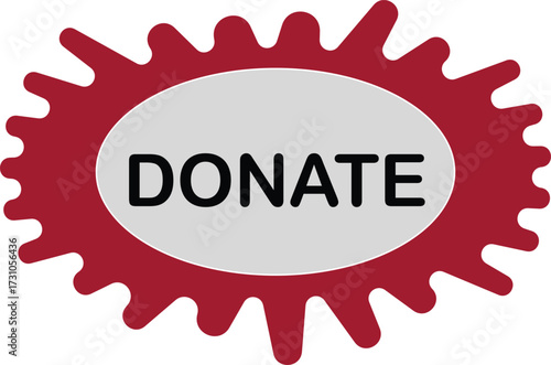 Vector art of a vibrant red and white donate button, encouraging charitable giving and support for various causes, promoting generosity