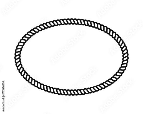 Oval rope frame. Elliptic shape with cord, twine or cable braid texture isolated on white background. Vignette for picture or photo in nautical style. Vector graphic illustration.