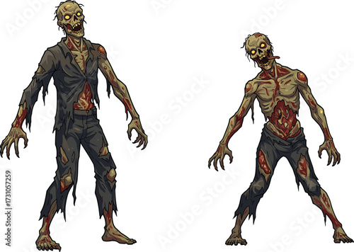 Creepy zombie artwork, scary undead characters, horror monster illustration, spooky Halloween design, nightmare apocalypse theme, digital drawing, evil fantasy creature, fear