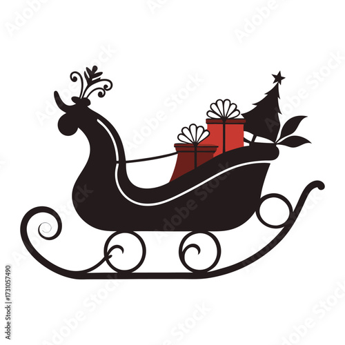  Christmas sleigh silhouette isolated on white back