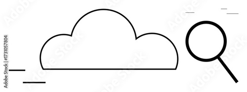 Cloud shape and magnifying glass highlight data exploration, analysis, storage, and search. Ideal for technology, digital solutions, research, investigation, connectivity information access simple