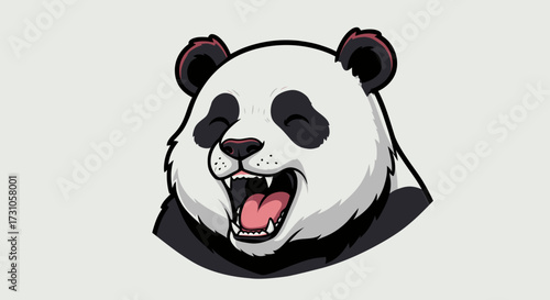 A cheerful cartoon panda head illustration with an open mouth, depicting a happy or roaring expression, isolated on a clean background.
