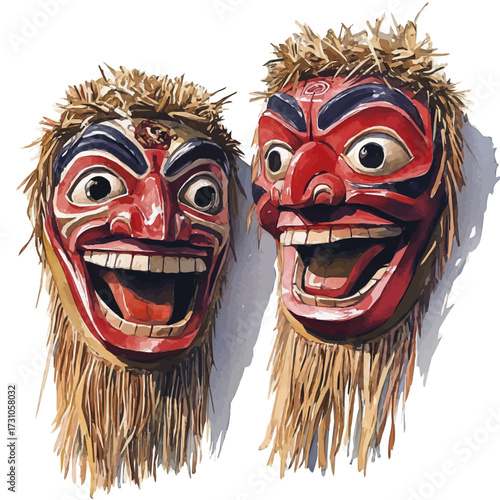 Hungarian Wool Masks, watercolor painting vector, isolated on a white background.