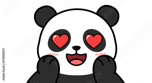 A cute, cartoon panda with heart-shaped eyes and an adorable expression, rendered in a vector style, perfect for various design projects and conveying love or affection on a white background.