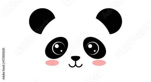 An adorable cartoon panda face illustration, featuring big expressive eyes and rosy cheeks, presented as a clean graphic element.