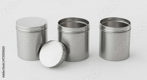 Wallpaper Mural Silver Tin Containers Modern Minimalist Gray Metallic Packaging for Cosmetic Products Torontodigital.ca