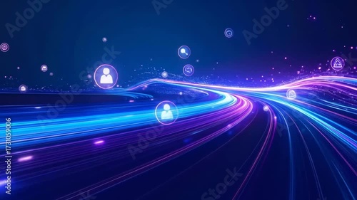Futuristic Network and Social Connection, Light Streaks, Abstract Technology Background