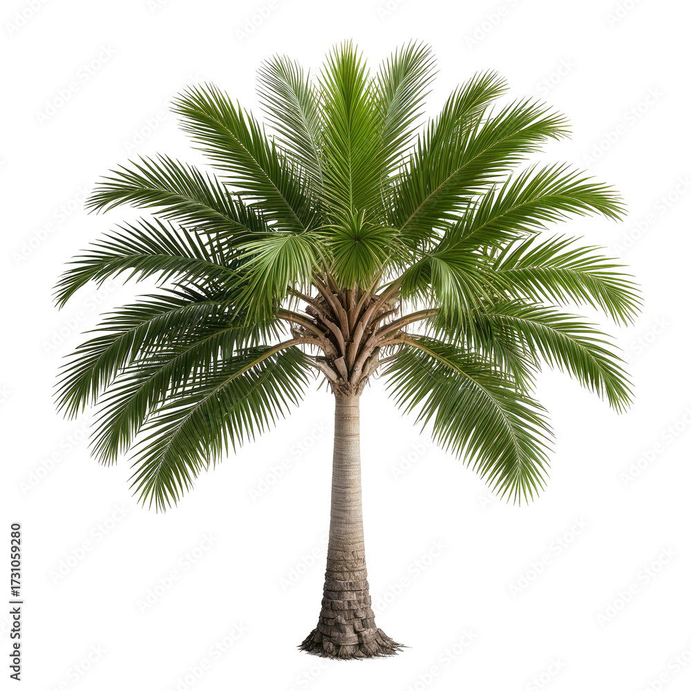 Obraz premium Isolated palm tree with lush green fronds and sturdy trunk