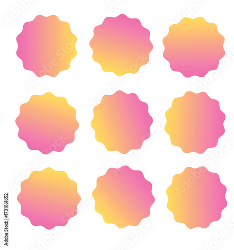 Round circle frames set with gradient red and purple icons for social media followers and likes vector illustration