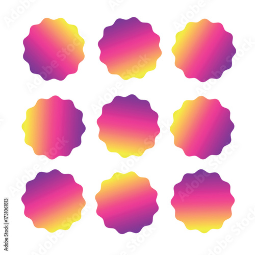 Round circle frames set with gradient red and purple icons for social media followers and likes vector illustration