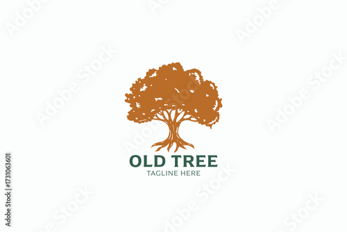 Abstract Illustration Old Tree Logo Vintage Hand Drawn Concept Style