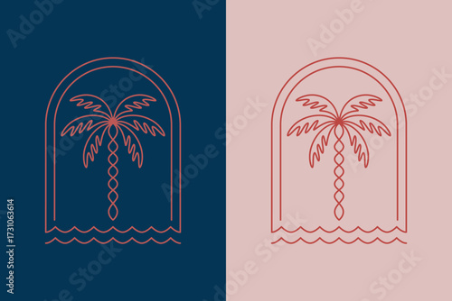 Palm Beach Tree Boho Style Logo Minimalist Concept Brand Identity
