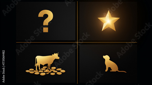 A gold and black diagram of the BCG Matrix, a corporate framework for product portfolio management.