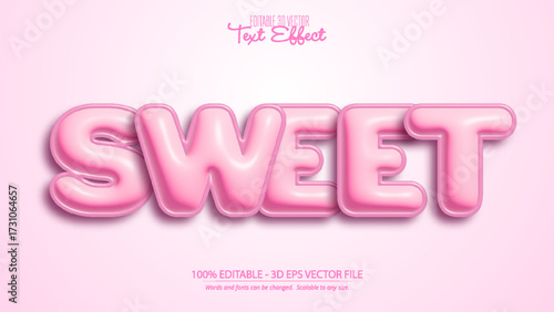 Pink glossy balloon style text effect with word sweet in shiny letters for design use