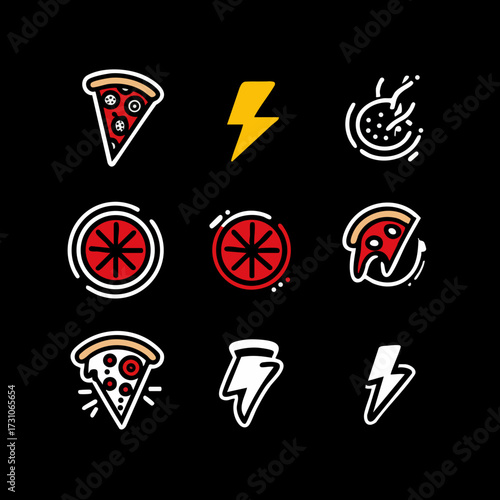 Lightning pizza logo icon vector