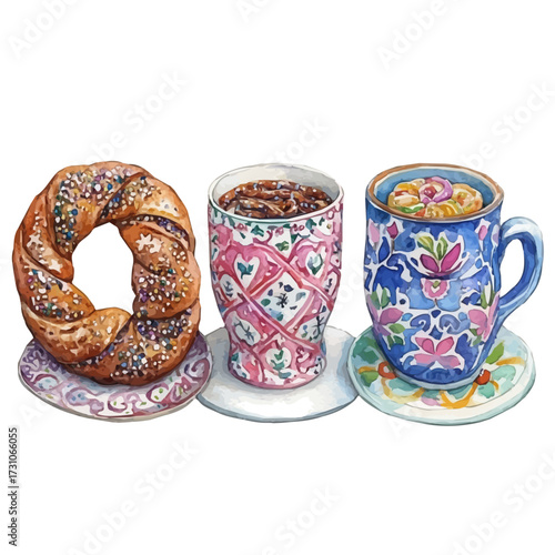 watercolor of German Festive Mugs, vector, isolated on a white background.