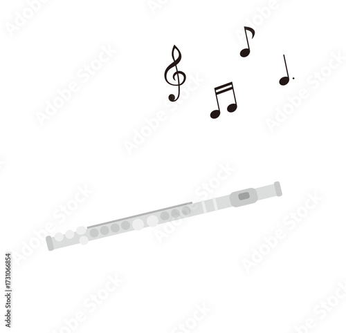 シンプルなフルートと音符のイラスト素材