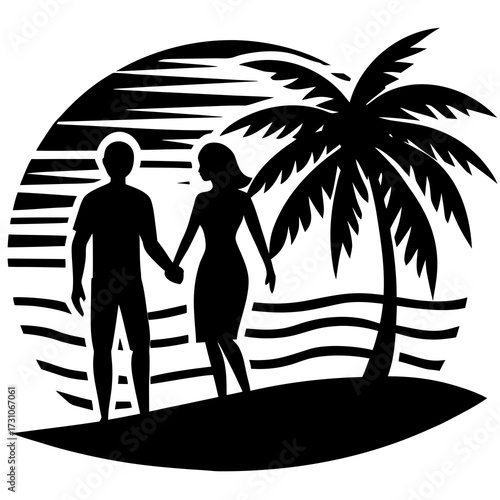 Romantic Vector Silhouette of a Couple Holding Hands