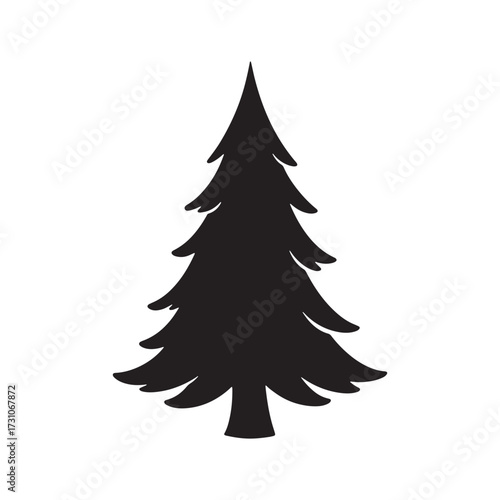 Black silhouette of a single pine tree evergreen conifer