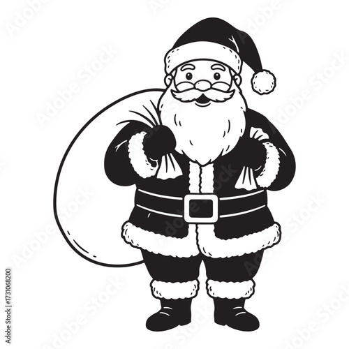 Santa Claus carrying a large sack of gifts on his shoulder