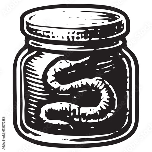 Occult Alchemy Worm Snake Jar Potion Line Art Vector Icon