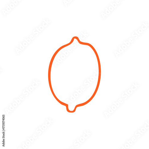 Orange outline of a lemon on a white background
