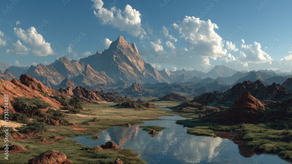 Obraz premium Picturesque mountain landscape with reflections in tranquil lake under sky